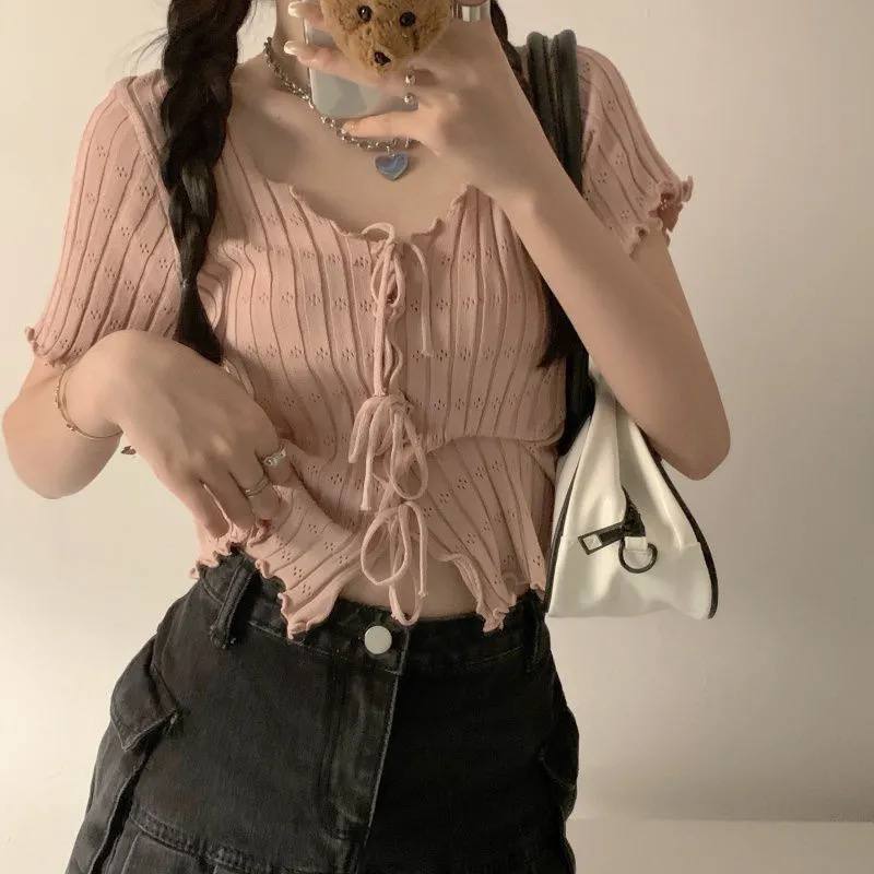 👚 Хөөрхөн оосортой, богино ханцуйтай эмэгтэй цамц